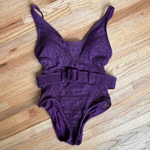 BECCA small Purple Crochet Belted One-Piece Swimsuit